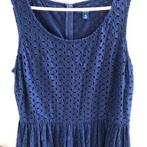 Old navy eyelet lined fit and flair sleeveless dress navy blue size 14